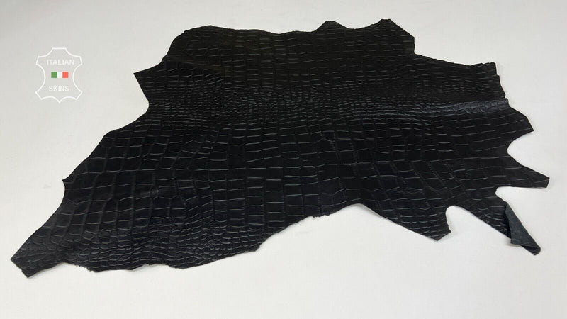 BLACK CROCODILE TEXTURED EMBOSSED Thin Italian Goat leather 5sqf 0.6mm #B7412