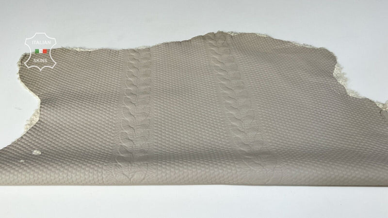 BEIGE TEXTURED BACKED WITH WOOL FABRIC Thick Lambskin leather 6sqf 2.2mm #B7421