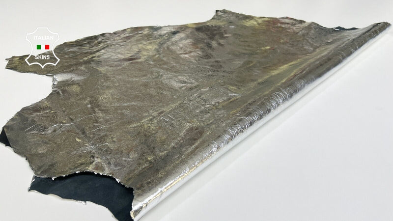 METALLIC SILVER CRINKLED Italian Goatskin Goat leather hides 6sqf 1.0mm #B5345