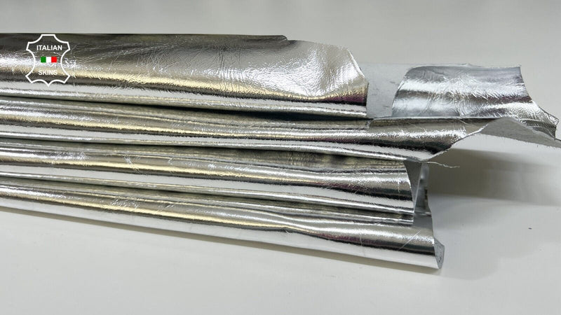 METALLIC SILVER CRINKLED Thick Italian Goat Leather 2 skins 10sqf 1.2mm #B9425