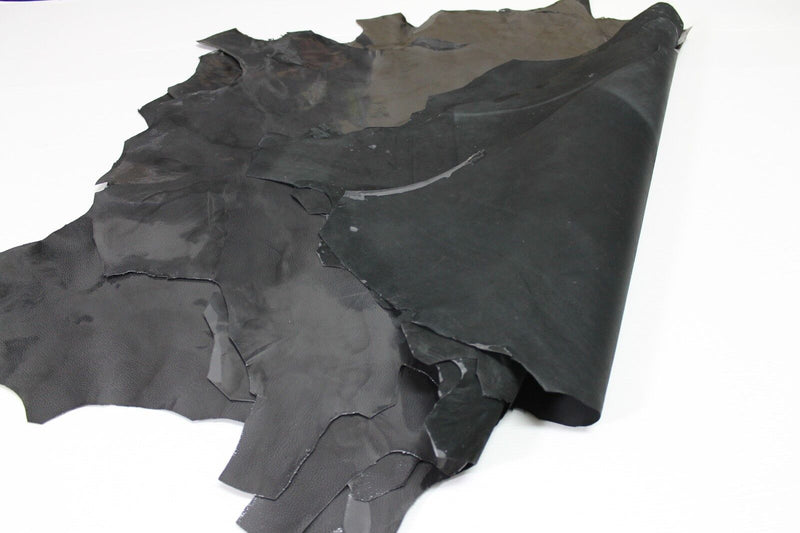 PATENT On GREY DISTRESSED PEBBLE GRAIN Italian Goat leather 7 hides 28sqf #A3569