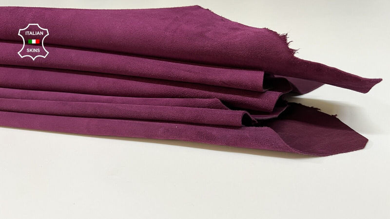 WINE PLUM SUEDE Soft Italian Goatskin Goat leather hide 2 skins 7sqf 0.9mm B9037