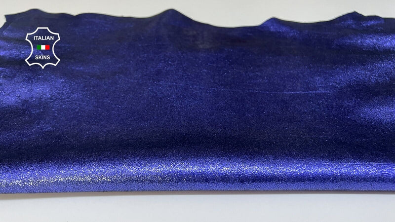 METALLIC COBALT BLUE CRACKED SHIMMER Soft Goat leather 2 skins 9+sqf 0.7mm B5752
