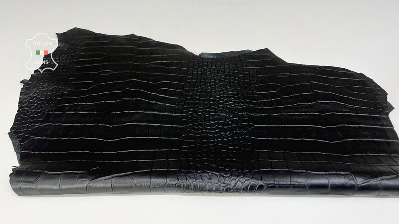 BLACK CROCODILE TEXTURED EMBOSSED Thin Italian Goat leather 5sqf 0.6mm #B7412
