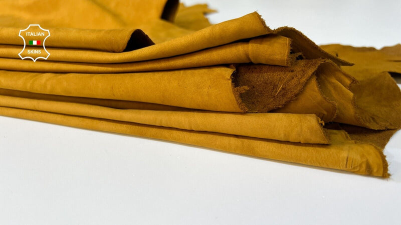 MUSTARD NUBUCK Thin Soft Italian Calfskin leather 4 skins 20sqf 0.5mm #B8949