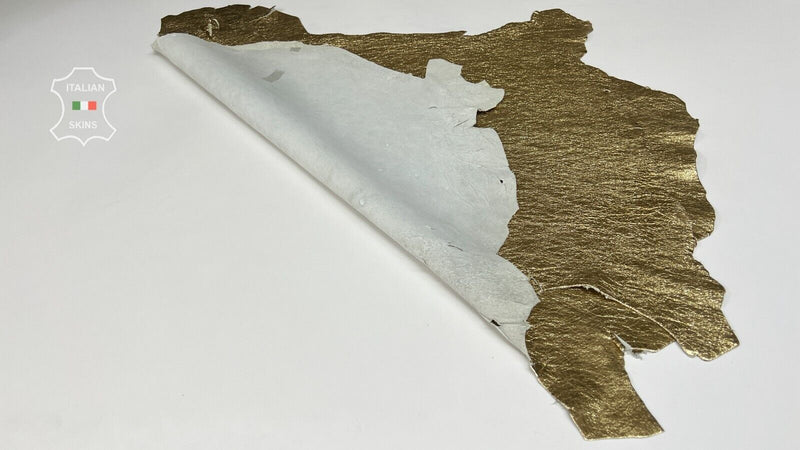 METALLIC GOLD CRINKLED CRISPY ROUGH Goatskin leather 2 skins 12sqf 1.2mm #B7191