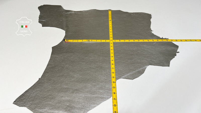 METALLIC SILVER GRAINY Soft Italian Goatskin leather hides 4+sqf 1.0mm #B6974