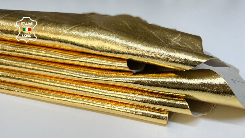 METALLIC GOLD CRINKLED Soft Italian Lambskin leather 2 skins 15sqf 0.8mm B6304