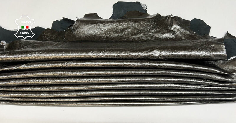 METALLIC GUNMETAL CRINKLED Thin Soft Lambskin leather  3 skins 18sqf 0.4mm B5231