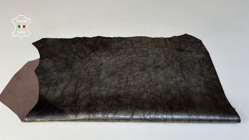 SILVER ANTIQUED CRACKED CRINKLE Italian Goatskin leather hide 3+sqf 0.8mm #B9255