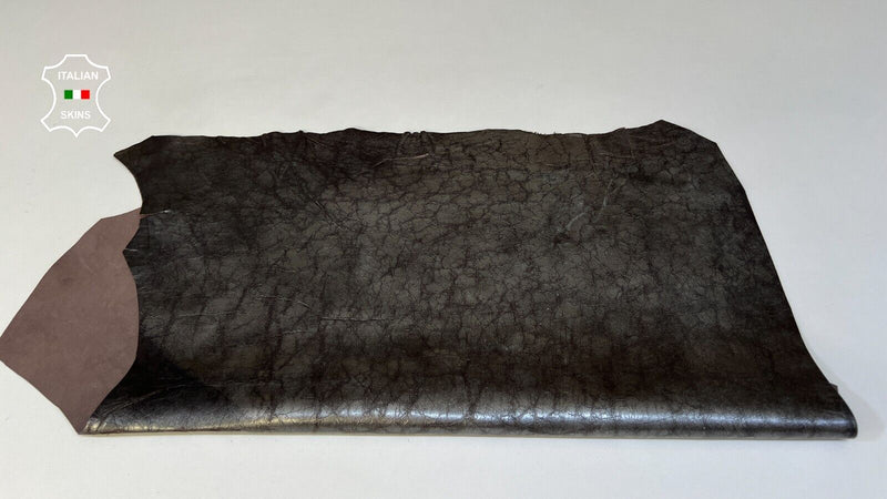 SILVER ANTIQUED CRACKED CRINKLE Italian Goatskin leather hide 3+sqf 0.8mm #B9255