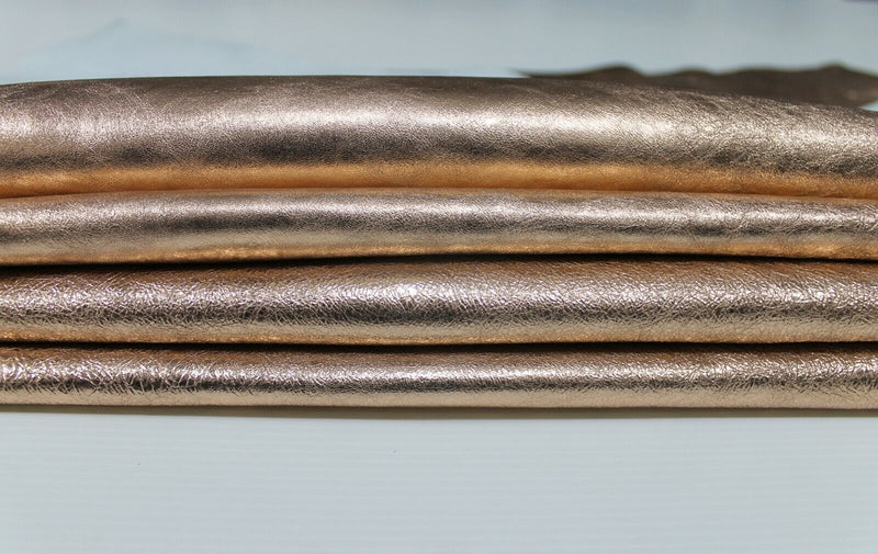 METALLIC ROSE GOLD crinkled crinkle rough Lambskin leather skin 6sqf 0.8mm A6019