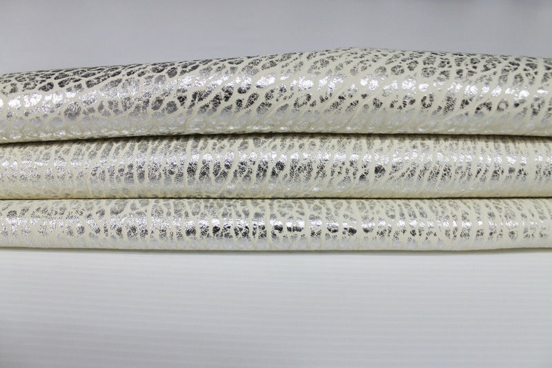 METALLIC SILVER DISTRESSED Grainy Lambskin leather 4 skins 20sqf 1.0mm #A6415