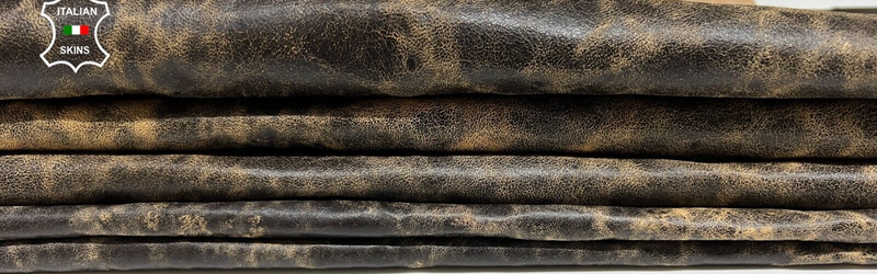 BROWN VINTAGE ANTIQUED VEGETABLE TAN Lambskin leather 2 skins 12sqf 0.6mm #B8578