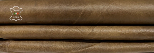 OLIVE BROWN ANTIQUED Thin Soft Italian Lambskin Sheep leather 6sqf 0.5mm B7444