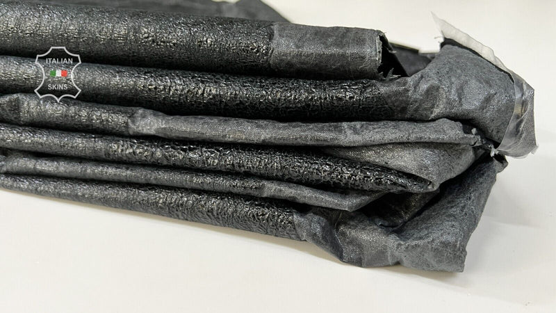 BLACK SHINY CRINKLED Thin Italian STRETCH Goat leather 3 skins 15sqf 0.5mm B7487