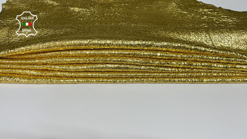 METALLIC GOLD Crispy Crinkle Crackle Lambskin leather 2 skins 15sqf 1.0mm #B2913