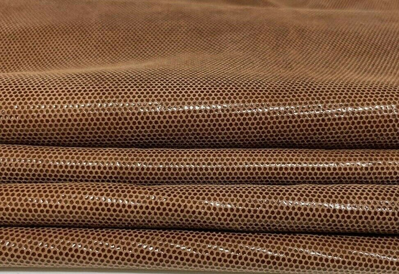 BROWN SHINY LAMé shiny dots thin soft Lambskin leather 2 skins 7sqf 0.4mm #A7257
