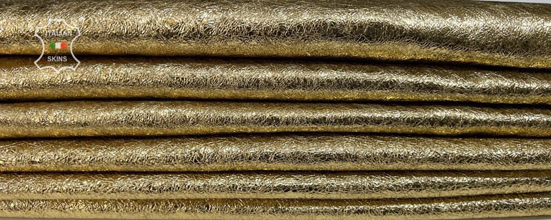 METALLIC GOLD CRINKLED CRISPY ROUGH Goatskin leather 2 skins 12sqf 1.2mm #B7191