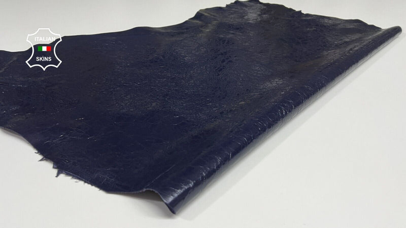 PATENT INDIGO BLUE CRINKLED SHINY Soft Lambskin leather hides 6+sqf 1.0mm #B4744
