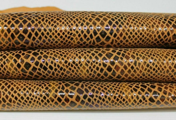 SNAKE PRINT ON TAN Italian Goatskin Goat leather skins hides 8sqf 0.8mm #A6918