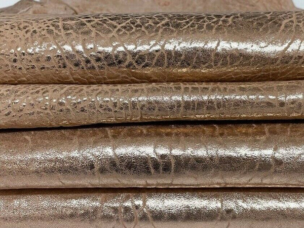 METALLIC ROSE GOLD BUBBLY washed thick Lambskin leather 2 skins 9sqf 1.8mm A7329