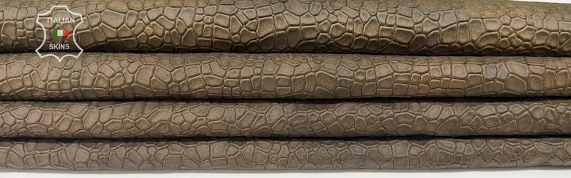 BROWN REPTILE EMBOSSED DISTRESSED COATED On Lambskin leather 5sqf 0.9mm #B7535