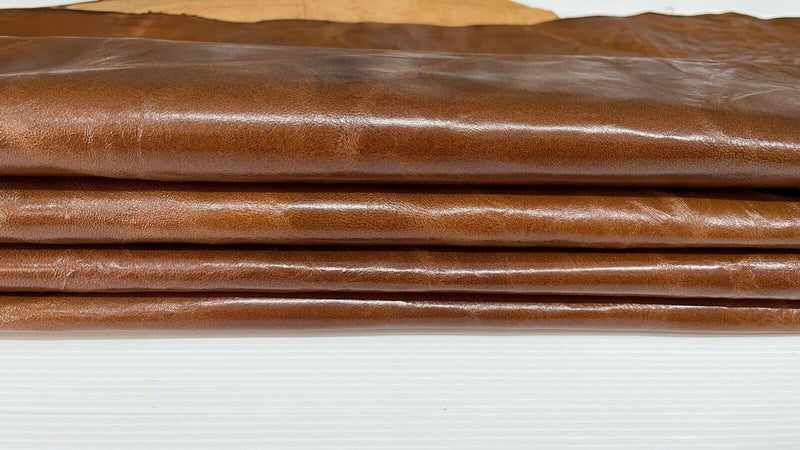 SHINY BROWN ANTIQUED Lambskin Lamb Sheep leather 2 skins 14sqf 1.0mm #A7162