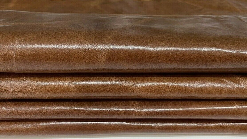 SHINY BROWN ANTIQUED Lambskin Lamb Sheep leather 2 skins 14sqf 1.0mm #A7162