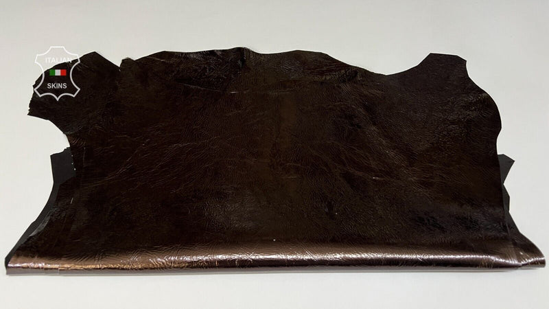 METALLIC DARK BROWN CRINKLED COATED Goatskin leather 3 hides 12sqf 0.6mm B7124