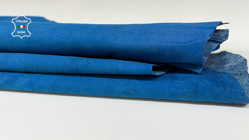BLUE SUEDE DOUBLE FACE ON VINTAGE LOOK Italian Goatskin Leather 6sqf 0.6mm B9431