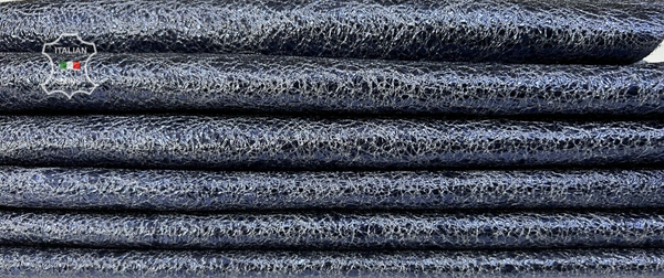METALLIC BLUE VINTAGE CRISPY CRINKLED Calfskin leather 2 skins 10sqf 1.3mm B7425