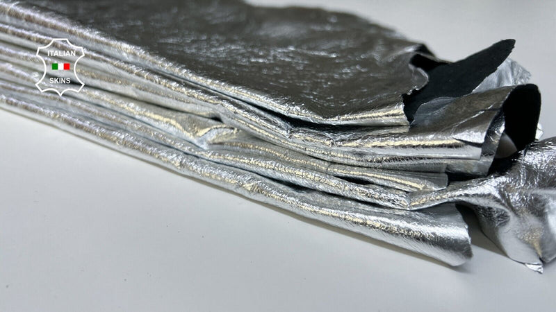 METALLIC SILVER CRINKLED THIN Soft Lambskin leather 4 skins 22sqf 0.4mm #B5179