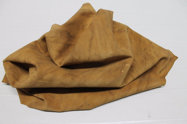 Italian thick Goatskin leather skin SUEDE MUSTARD CAMEL DISTRESSED 5sqf #A2081