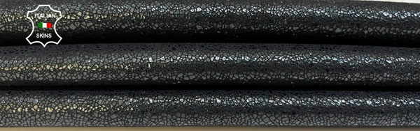 BLACK & TEAL SHINY CRACKED SHIMMER Soft Goatskin leather hides 5sqf 0.8mm #B5707