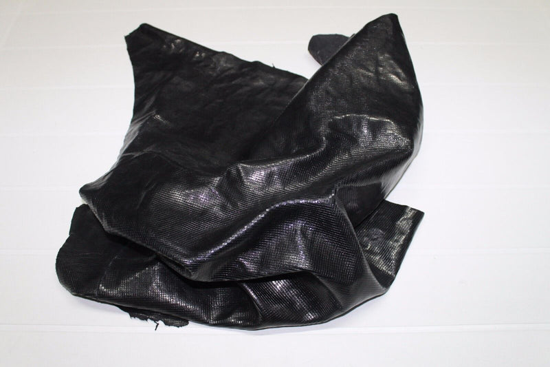 Italian Goatskin leather hides skins WASHED SHINY BLACK SMALL SQUARE CUT 5sqf