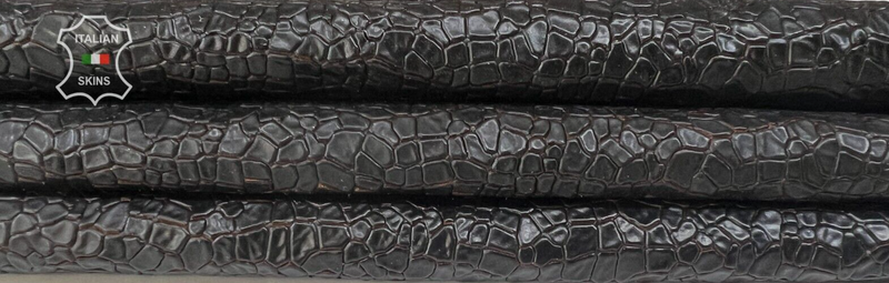 DARK BROWN REPTILE EMBOSSED COATED On Thick Soft Lamb leather 3sqf 1.1mm #B7536