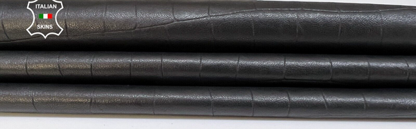 BLACK CROCODILE TEXTURED PRINT ON VEGETABLE TAN Lamb leather 6+sqf 0.6mm #B5678