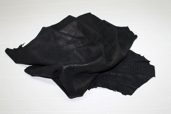thick Goatskin leather hides skins WASHED VINTAGE BLACK PRINTED #9760  5+sqf