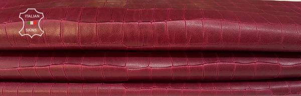 WINE RED ANTIQUED CROCODILE PRINT On VEGETABLE TAN Lamb Leather 9sqf 1.3mm B7935