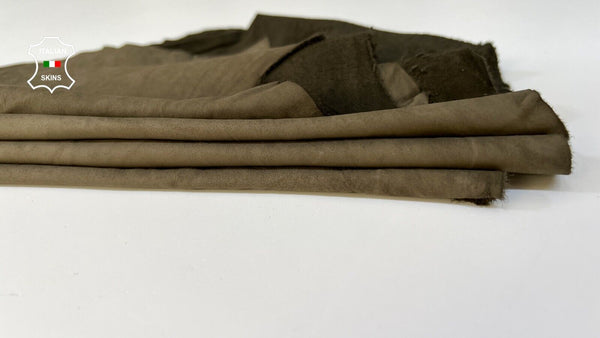 OLIVE ARMY NUBUCK Thin Soft Italian Lambskin Leather hides 5+sqf 0.4mm #B9595