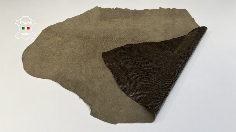 BROWN OLIVE SNAKE SHINY PRINT on Thin Soft Lambskin leather 6sqf 0.5mm B5099