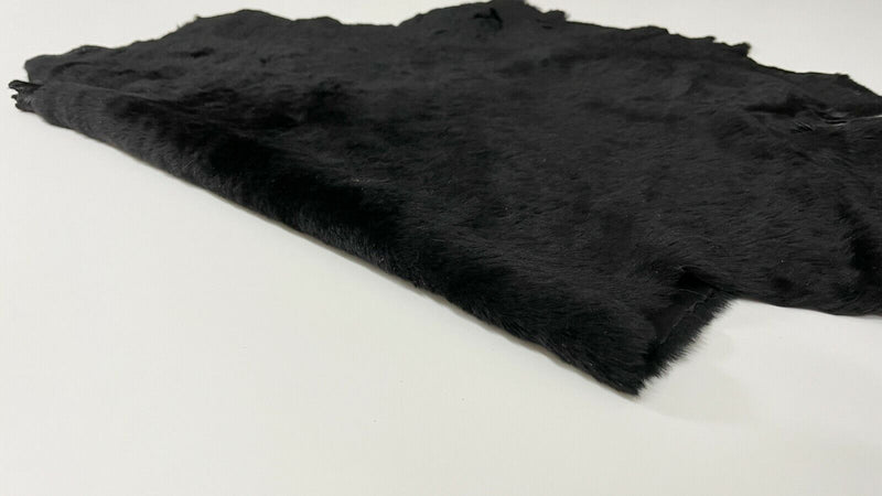 BLACK sheepskin shearling fur hairy sheep Italian leather skin 22"X34" #A9262