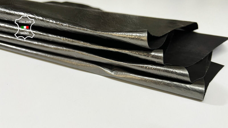 METALLIC PEWTER CRINKLED COATED Thin Goatskin leather 3 skins 9sqf 0.5mm #B6192