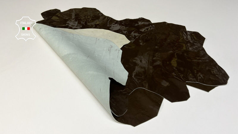PATENT BROWN SHINY Italian Lambskin leather hides 2 skins 6+sqf 1.0mm #B4939