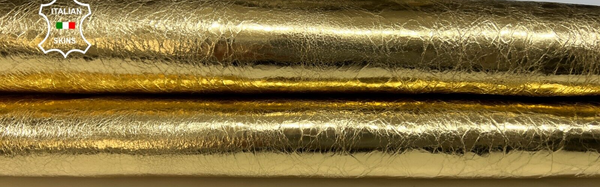 METALLIC GOLD CRINKLED Italian Goatskin Goat leather hides 6sqf 0.9mm #B6199