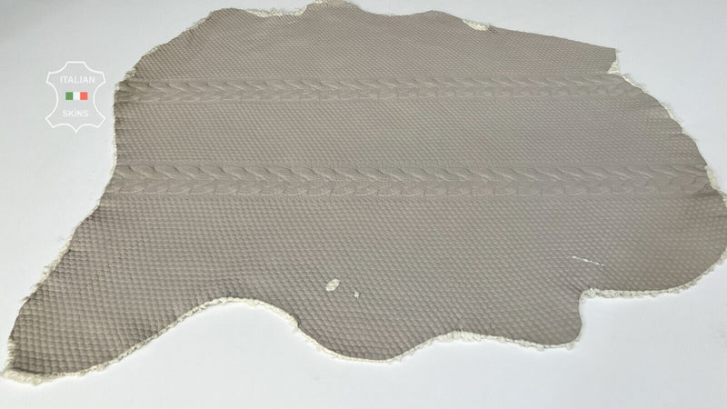 BEIGE TEXTURED BACKED WITH WOOL FABRIC Thick Lambskin leather 6sqf 2.2mm #B7421