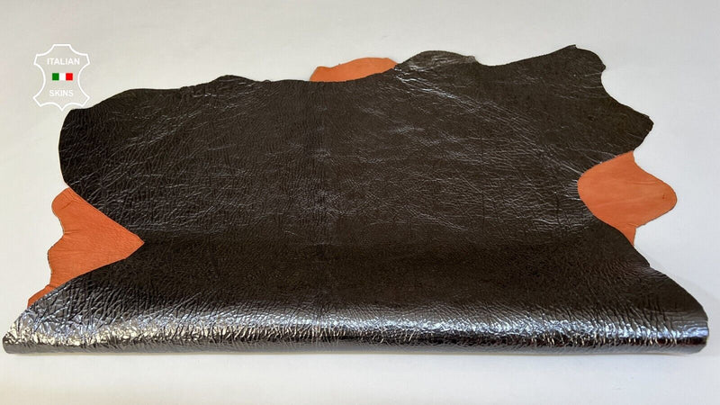 METALLIC GUNMETAL CRINKLED COATED Soft Italian Goatskin leather 4sqf 1.0mm B9634