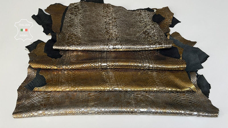 SNAKE & CROCODILE PLATIN BRONZE PRINT On Goat leather 4 skins 16+sqf 0.9mm B8193