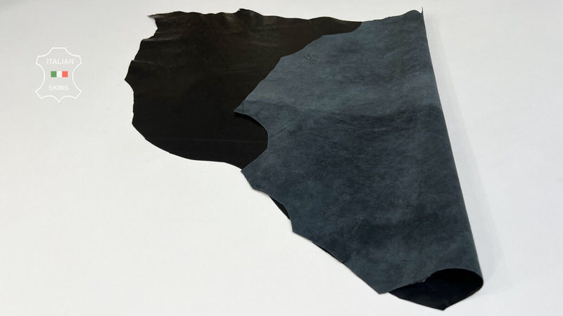 BLACK SHINY COATED CRINKLED Thin Soft Italian Lambskin leather 5sqf 0.6mm #B8289